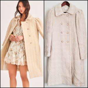 NWOT LoveShackFancy Armstrong Houndstooth Harvest White Ivory Beige Wool Coat, 4
